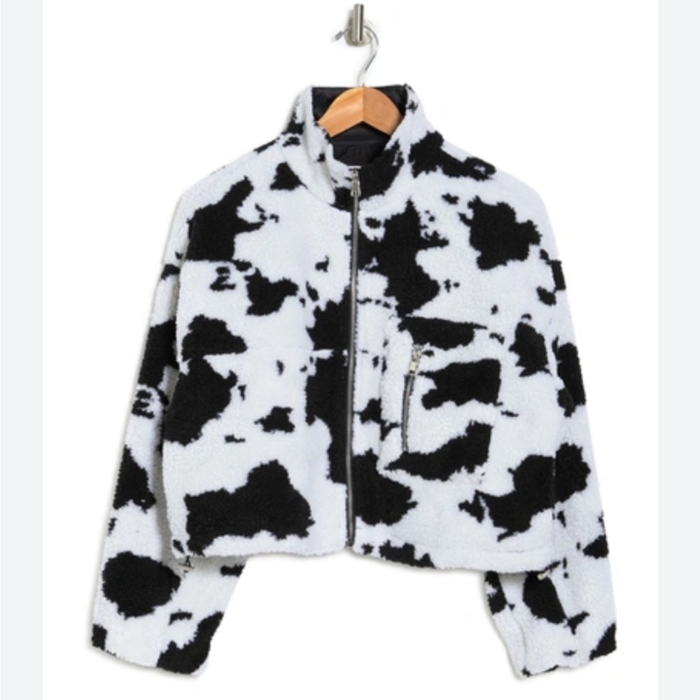 Nordstrom Elodie cow print Sherpa cropped jacket size medium